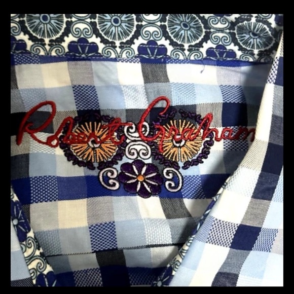 Robert Graham Plaid Cotton Shirt Size 3XLT Blue Classic Fit Flip Cuff Men's - Picture 5 of 16